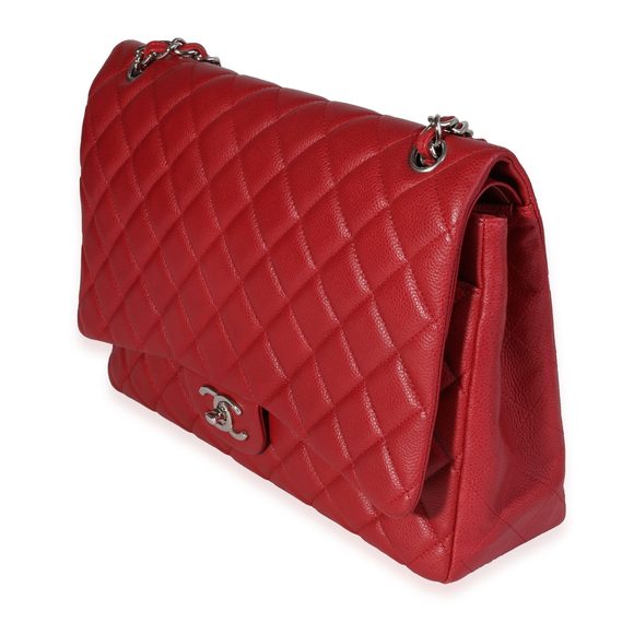 Chanel Red Quilted Caviar Maxi Classic Double Flap Bag - Picture 2 of 8